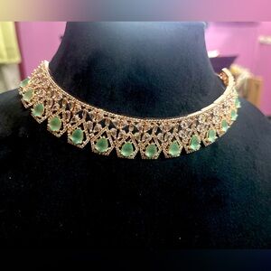 Brand New!House Of RuSa Zirconia and green stone necklace ,earrings set